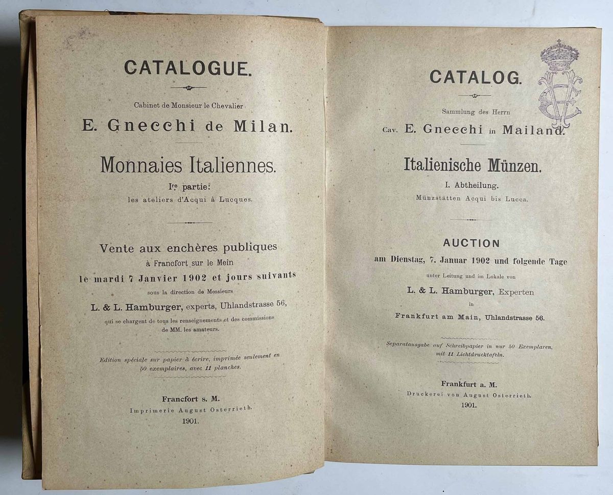 Hamburger L. & L. Catalog - Sammlung Des Herrn Cav. E. Gnecchi in Mailand. Italienische Munzen. F...