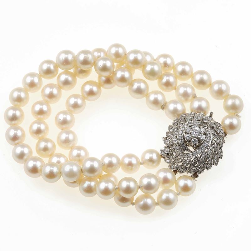 Cultured pearl and diamond bracelet  - Auction Fine Jewels - Cambi Casa d'Aste