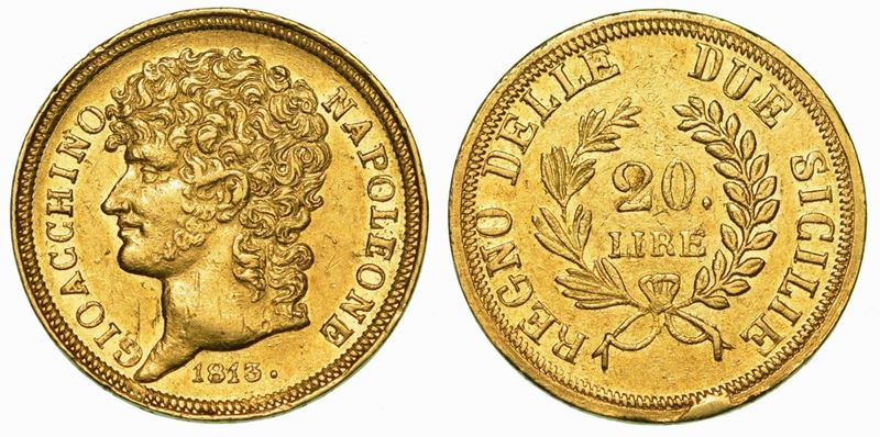 NAPOLI. GIOACCHINO NAPOLEONE (MURAT), 1808-1815. 20 lire 1813. Rami lunghi.  - Auction Numismatics - Cambi Casa d'Aste