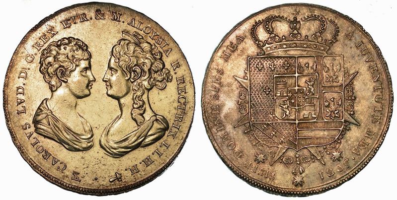 FIRENZE. CARLO LUDOVICO DI BORBONE E MARIA LUIGIA, 1803-1807. Francescone 1807.  - Auction Numismatics - Cambi Casa d'Aste