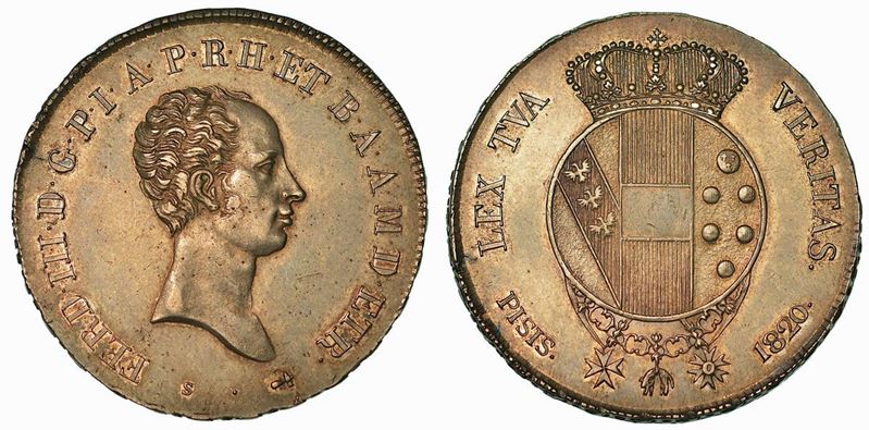 FIRENZE. FERDINANDO III DI LORENA, 1791-1824. Mezzo Francescone da 5 Paoli 1820.  - Auction Numismatics - Cambi Casa d'Aste