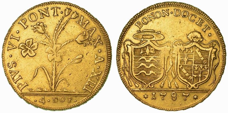 BOLOGNA. PIO VI, 1775-1799. Da 4 Doppie 1787/A. XIII.  - Auction Numismatics - Cambi Casa d'Aste