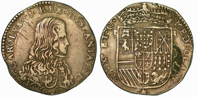 MILANO. CARLO II D'ASBURGO, 1665-1700. Mezzo Filippo 1676.  - Auction Numismatics - Cambi Casa d'Aste