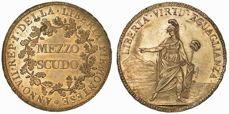 TORINO. REPUBBLICA PIEMONTESE, 1798-1799. Mezzo scudo A. VII.  - Auction Numismatics - Cambi Casa d'Aste