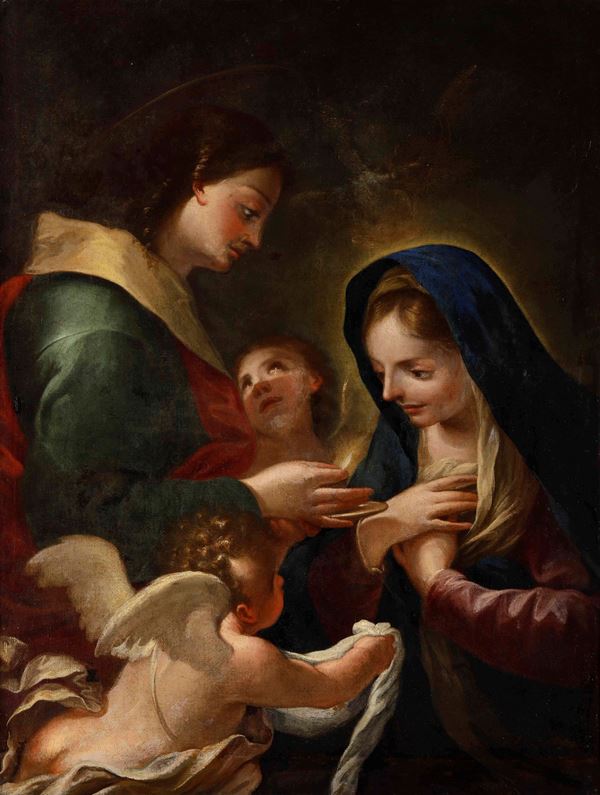 Scuola del XVII-XVIII secolo La Vergine riceve l'Eucarestia da San Giovanni