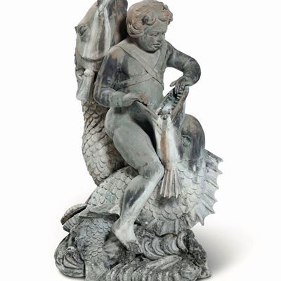 Fontana. Scultura in Metallo Patinato. Fonditore Italiano del XX Secolo