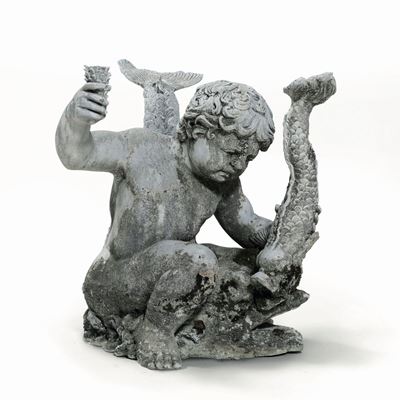 Fontana. Scultura in Metallo Patinato. Fonditore Italiano del XX Secolo