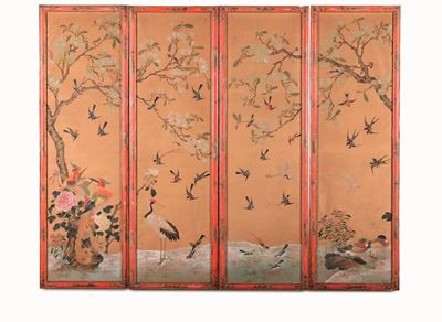 Quattro Pannelli Dipinti con Motivi a "chinoiserie". Piemonte XVIII Secolo