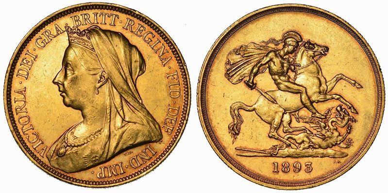 REGNO UNITO. VICTORIA, 1837-1901. 5 Pounds 1893.  - Asta Numismatica - Cambi Casa d'Aste