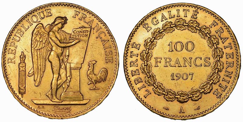 FRANCIA. TROISIEME REPUBLIQUE, 1871-1940. 100 Francs 1907.  - Auction Numismatics - Cambi Casa d'Aste