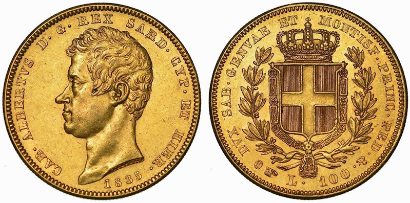 REGNO DI SARDEGNA. CARLO ALBERTO DI SAVOIA, 1831-1849. 100 Lire 1835. Torino.  - Auction Numismatics - Cambi Casa d'Aste