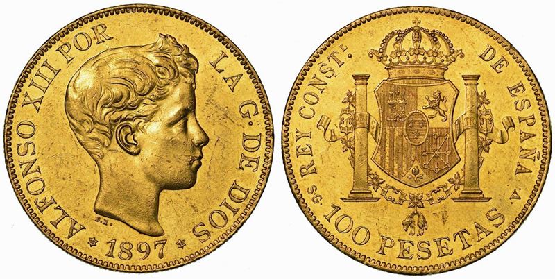 SPAGNA. ALFONSO XIII, 1886-1931. 100 pesetas 1897. Madrid.  - Auction Numismatics - Cambi Casa d'Aste