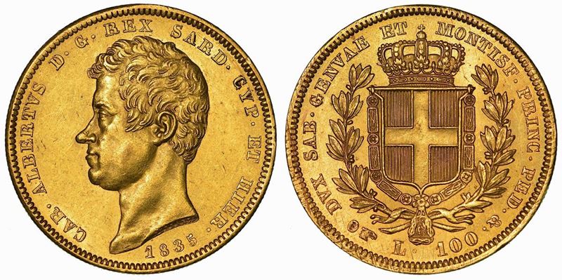 REGNO DI SARDEGNA. CARLO ALBERTO DI SAVOIA, 1831-1849. 100 Lire 1835. Torino.  - Auction Numismatics - Cambi Casa d'Aste