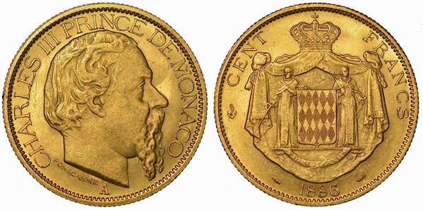 MONACO. CHARLES III, 1856-1889. 100 Francs 1886. Parigi.