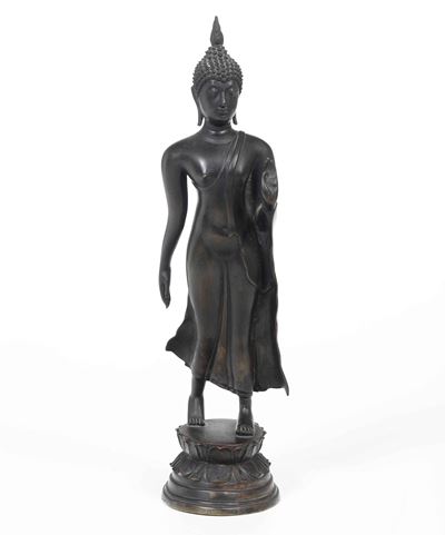 Figura di Buddha Stante in Bronzo, Thailandia, XIX Secolo