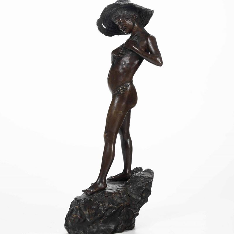 Da Giovanni Varlese (1888-1927) Pescatorello  - bronzo fuso a cera persa - Asta Scultura - Cambi Casa d'Aste