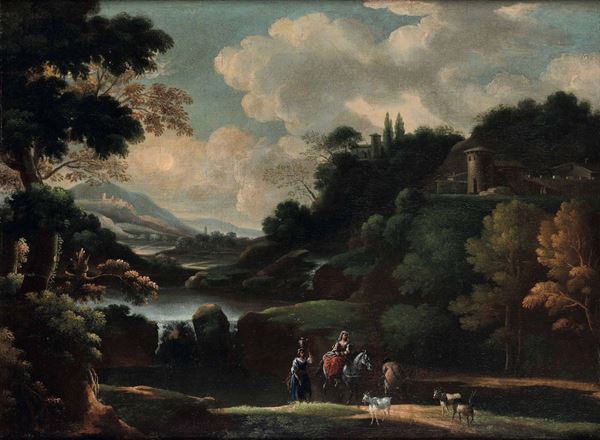 Carlo Labruzzi - Paesaggio con contadine e pastori