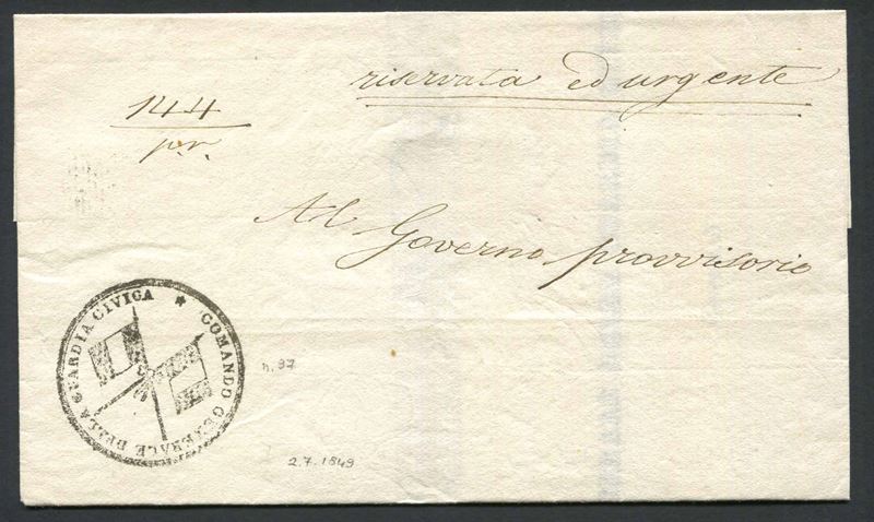 1849, Sovracoperta da Venezia per città del 2 luglio  - Auction Postal History and Philately - Cambi Casa d'Aste