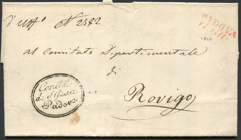 1848, lettera completa da Padova per Rovigo dell'11 giugno  - Asta Storia Postale e Filatelia - Cambi Casa d'Aste