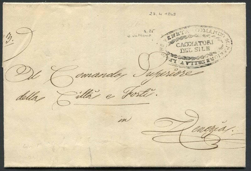 1849, lettera completa da Marghera per Venezia del 23 aprile  - Asta Storia Postale e Filatelia - Cambi Casa d'Aste