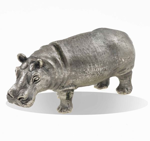 Silver hippo. Signed M. Buccellati