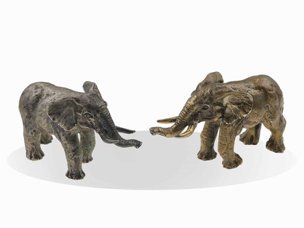 Two silver elephants. Signed M. Buccellati