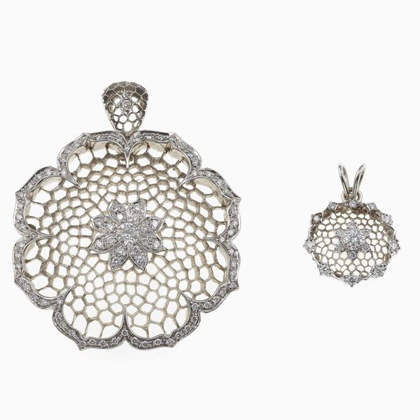 Two diamond and gold pendants. Signed M. Buccellati