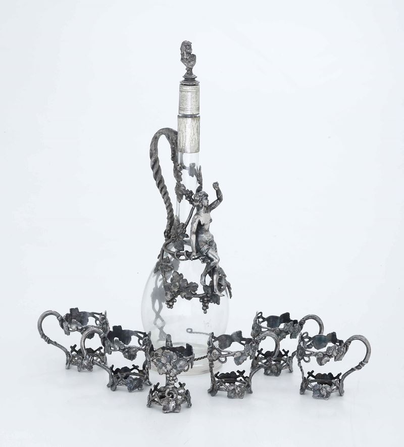 Bottiglia in vetro e metallo argentato WMF e sei portabicchieri  - Auction Antique February - Cambi Casa d'Aste