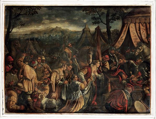 Jacopo Da Ponte detto Jacopo Bassano - Incontro tra condottiero e gentildonna nell’accampamento