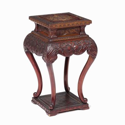 Stand in Legno con Decori Vegetali, Cina, Dinastia Qing, XIX Secolo