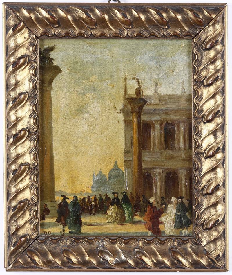 Scuola del XX secolo veduta con maschere veneziane  - Auction 19th Century Paintings - Cambi Casa d'Aste