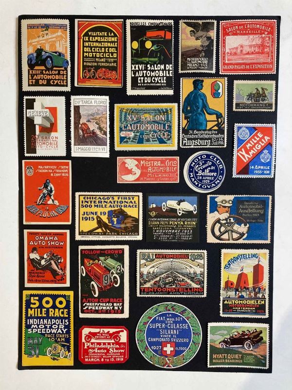 1900/1940, Erinnofilia, oltre 600 vignette a tema automobilistico, ciclistico, motociclistico, nautico, sportivo ecc.