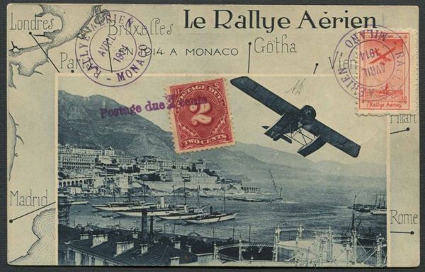 1914, Principato di Monaco/Raduno Aereo, cartolina ufficiale volata da Milano a Monaco