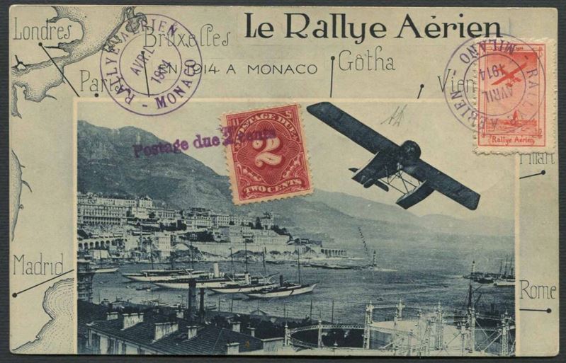 1914, Principato di Monaco/Raduno Aereo, cartolina ufficiale volata da Milano a Monaco  - Auction Philately and Postal History - Cambi Casa d'Aste