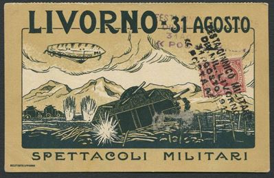 1919, Livorno, Festa Ginnico Militare, Cartolina Affrancata al Recto con 10 Cent.
