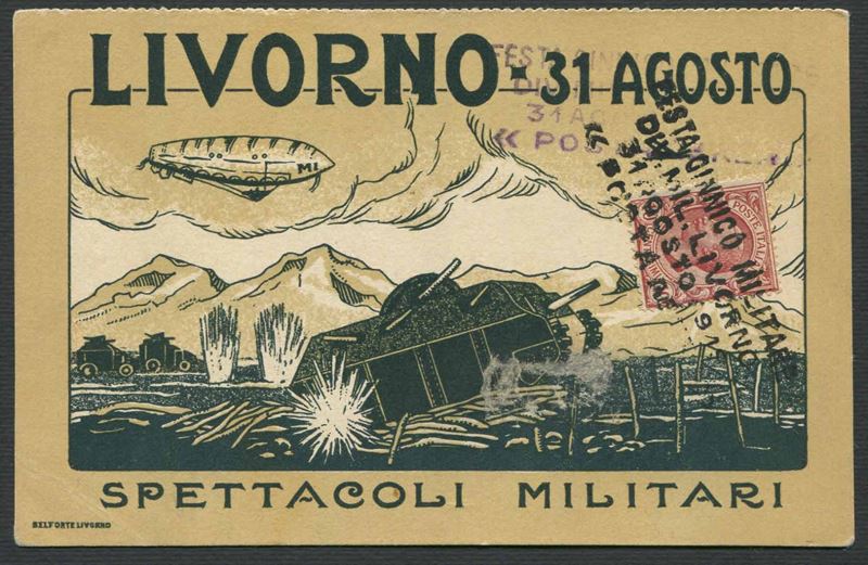1919, Livorno, Festa Ginnico Militare, cartolina affrancata al recto con 10 cent.  - Auction Philately and Postal History - Cambi Casa d'Aste