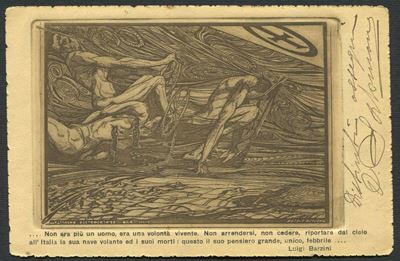 1916, Lega Aerea Nazionale, Cartolina Non Viaggiata, Illustrata da Mario Broggi