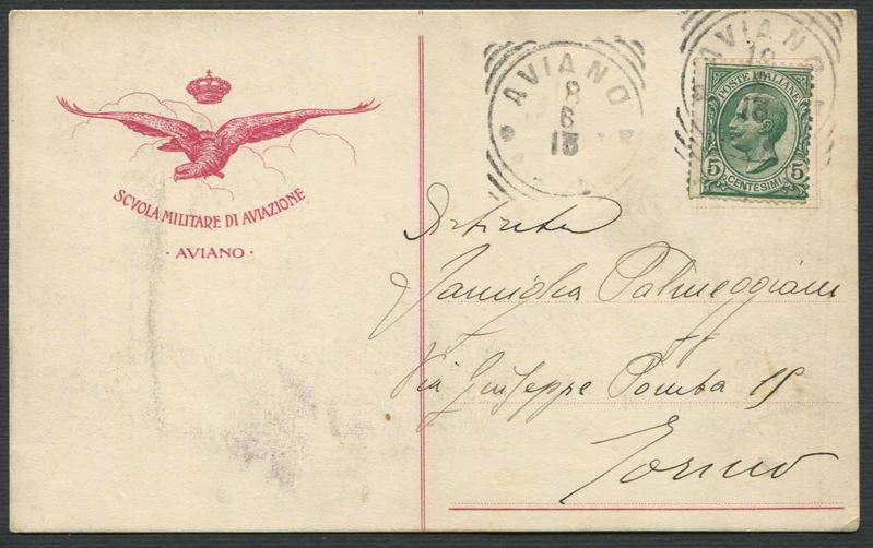 1913, "Aviano, Scuola Militare di Aviazione"  - Asta Filatelia e Storia Postale - Cambi Casa d'Aste