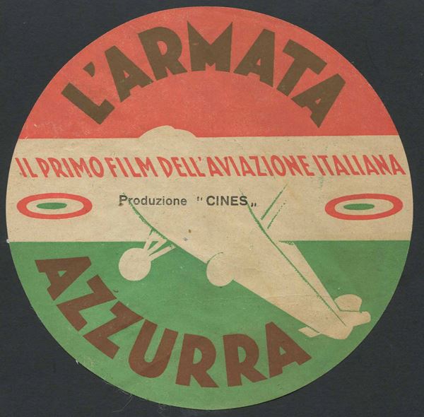 1932, "L'Armata Azzurra", etichetta circolare di grande formato (cm. 15)