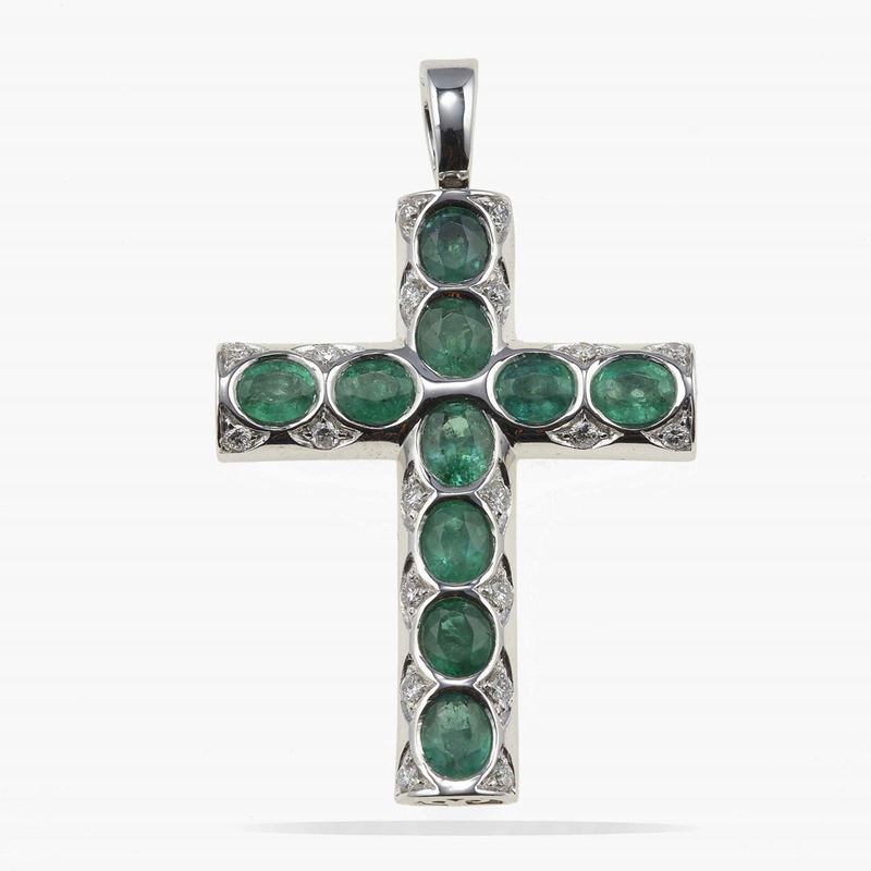 Pendente con smeraldi Africa e piccoli diamanti  - Asta Fine Jewels - Cambi Casa d'Aste
