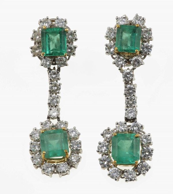 Pair of emerald and diamond earrings