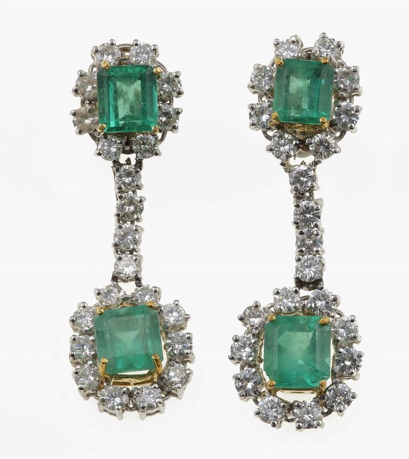 Orecchini con smeraldi Colombia e diamanti  - Asta Fine Jewels - Cambi Casa d'Aste