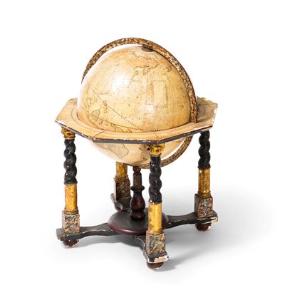 Globo, Roma, XIX-XX secolo, legno e metallo, dimensioni 55x55x65 cm