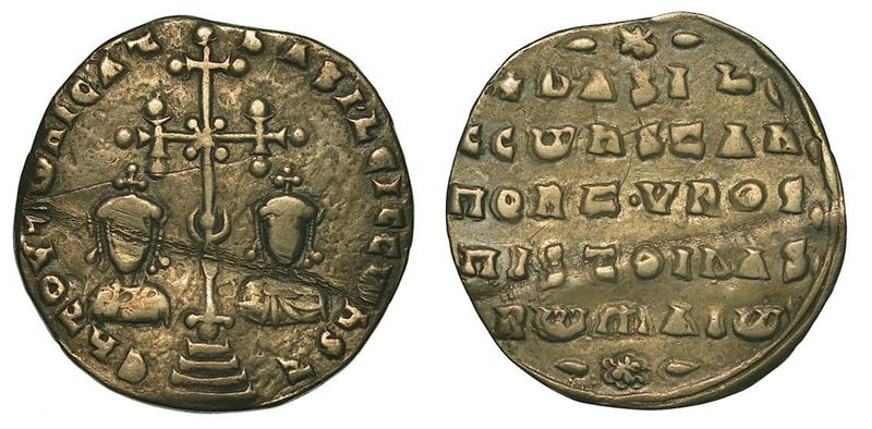 BASILEO II e COSTANTINO VIII, 989-1025. Miliaresion. Costantinopoli.  - Auction Numismatics - Cambi Casa d'Aste