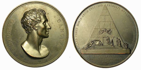 VENEZIA. MAUSOLEO AD ANTONIO CANOVA NELLA CHIESA DEI FRARI. Medaglia in bronzo 1827.