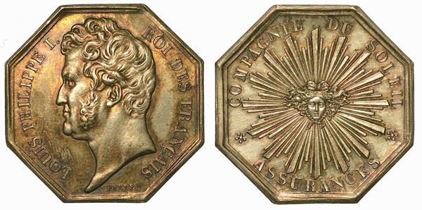 FRANCIA. LOUIS PHILIPPE I, 1830-1848. Gettone ottagonale in argento. Compagnia del Sole Assicurazioni.