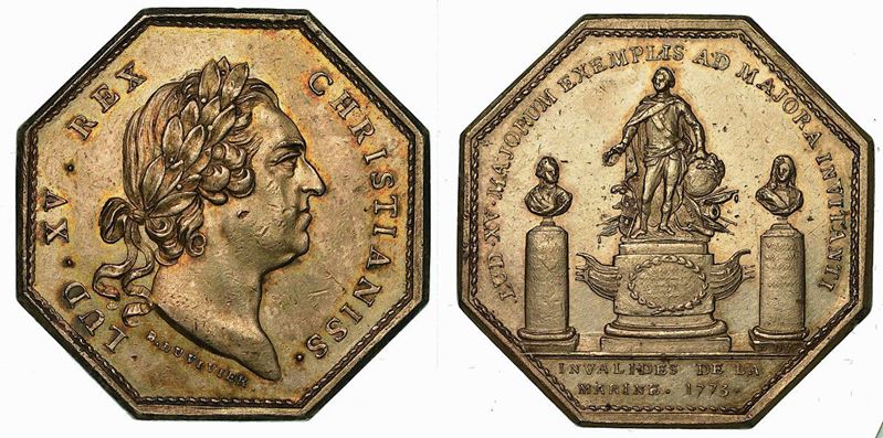 FRANCIA. LOUIS XV, 1715-1774. Gettone ottagonale 1773. Per gli Invalidi della Marina.  - Auction Numismatics - Cambi Casa d'Aste
