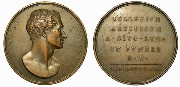 VENEZIA. MAUSOLEO AD ANTONIO CANOVA NELLA CHIESA DEI FRARI. Medaglia in bronzo 1827.