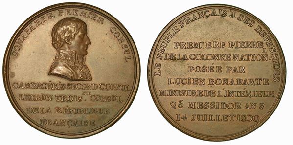 POSA DELLA PRIMA PIETRA DELLA COLONNA IN PLACE VENDOME. Medaglia in bronzo 1800.