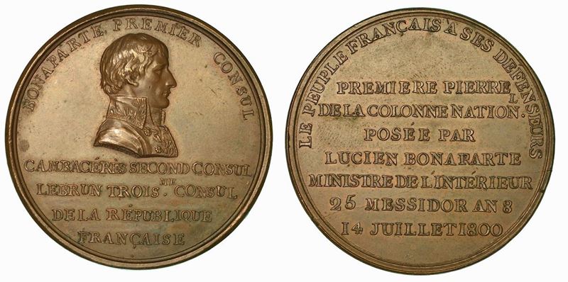 POSA DELLA PRIMA PIETRA DELLA COLONNA IN PLACE VENDOME. Medaglia in bronzo 1800.  - Auction Numismatics - Cambi Casa d'Aste